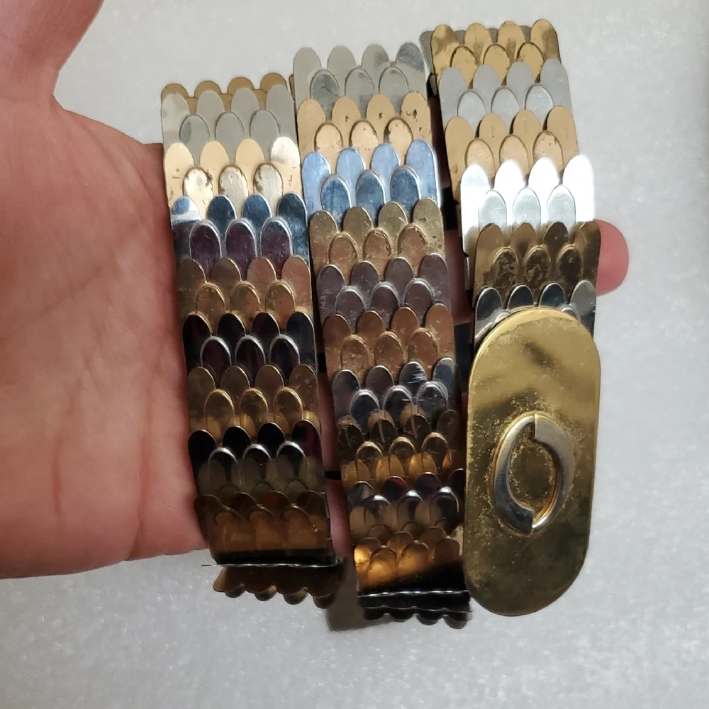 New Gold and Silver Stretchy Metal Women's Belt With Deferent Buckle Size 26